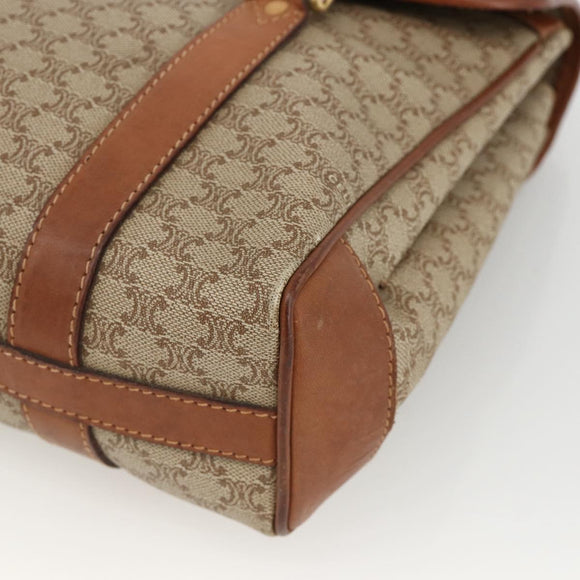CELINE Macadam Canvas Handtasche PVC Beige Gold Auth ka3048