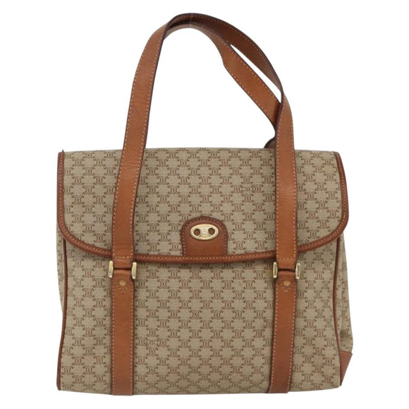 CELINE Macadam Canvas Handtasche PVC Beige Gold Auth ka3048