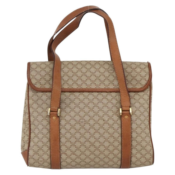 CELINE Macadam Canvas Handtasche PVC Beige Gold Auth ka3048