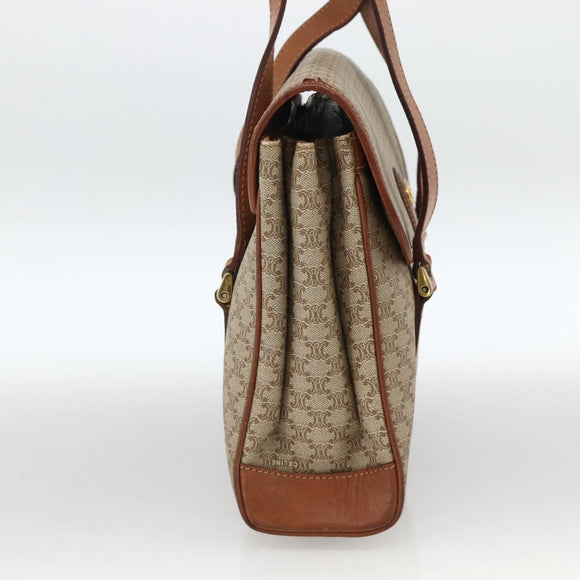 CELINE Macadam Canvas Handtasche PVC Beige Gold Auth ka3048
