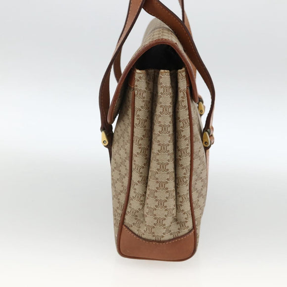 CELINE Macadam Canvas Handtasche PVC Beige Gold Auth ka3048