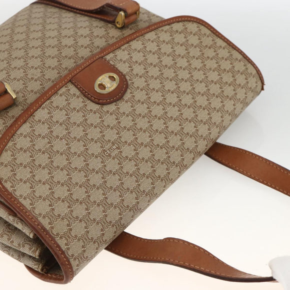 CELINE Macadam Canvas Handtasche PVC Beige Gold Auth ka3048