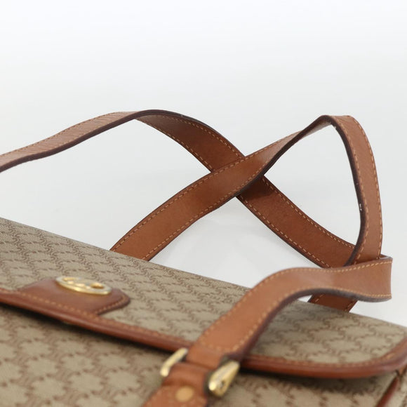 CELINE Macadam Canvas Handtasche PVC Beige Gold Auth ka3048