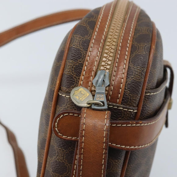 CELINE Macadam Canvas Shoulder Bag PVC Leather Brown Gold Auth ka3049