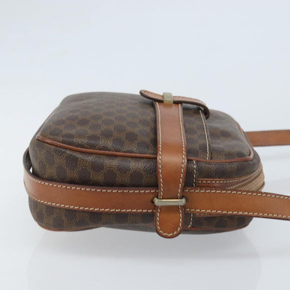 CELINE Macadam Canvas Shoulder Bag PVC Leather Brown Gold Auth ka3049
