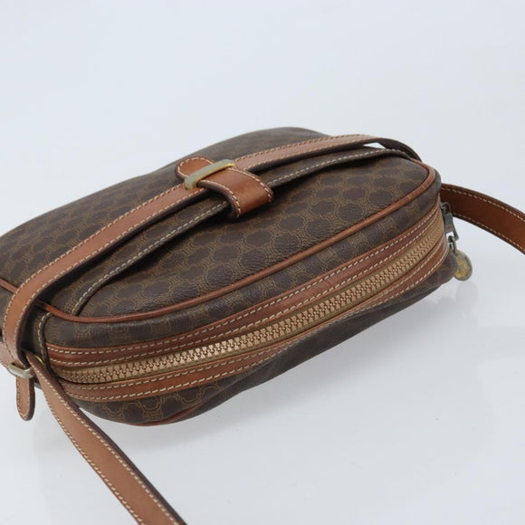 CELINE Macadam Canvas Shoulder Bag PVC Leather Brown Gold Auth ka3049