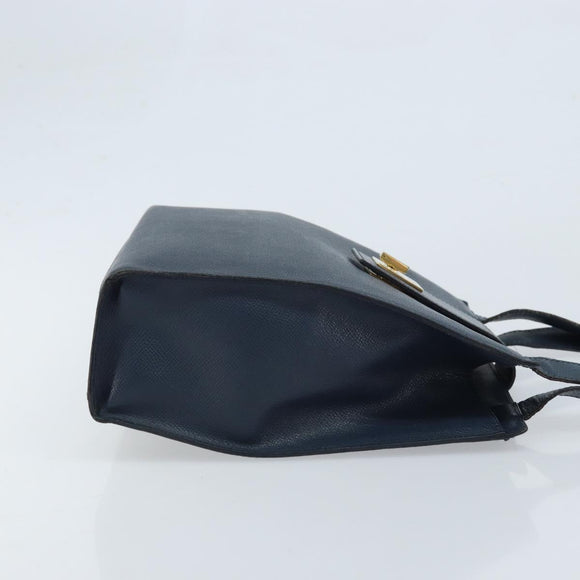 CELINE Shoulder Bag Leather Navy Gold Auth ka3054