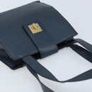 CELINE Shoulder Bag Leather Navy Gold Auth ka3054-6