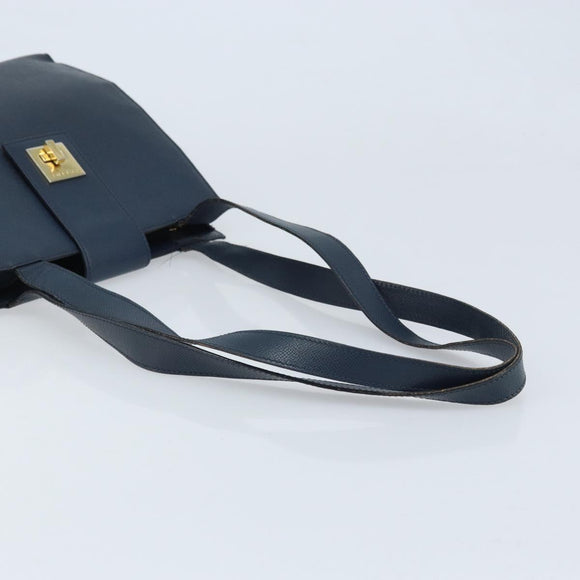 CELINE Shoulder Bag Leather Navy Gold Auth ka3054