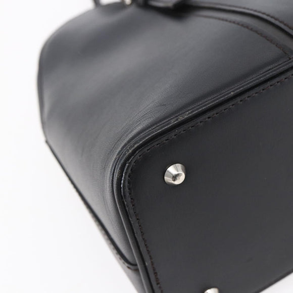 BURBERRY Hand Bag Leather Black Silver Auth ka306