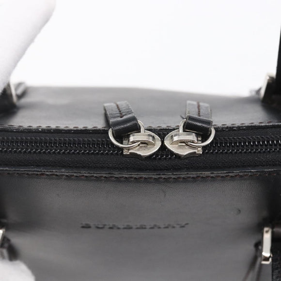 BURBERRY Hand Bag Leather Black Silver Auth ka306