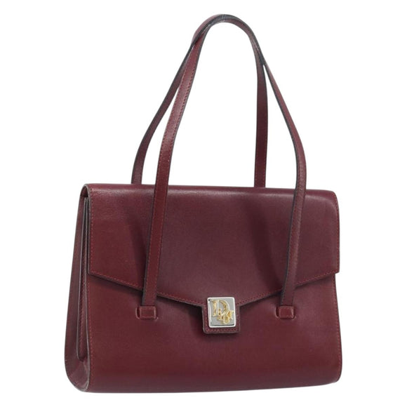 Christian Dior Hand Bag Leather Red Gold Auth ka3061