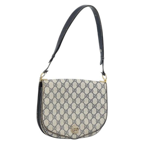 GUCCI GG Supreme Shoulder Bag PVC Navy Gold Auth ka3065