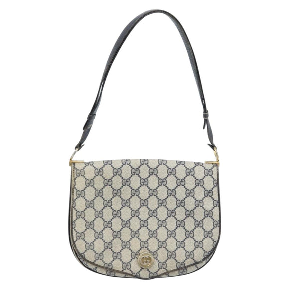 GUCCI GG Supreme Shoulder Bag PVC Navy Gold Auth ka3065