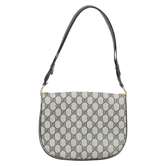 GUCCI GG Supreme Shoulder Bag PVC Navy Gold Auth ka3065