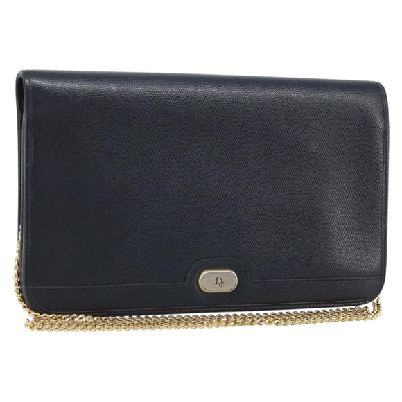 Christian Dior Honeycomb Canvas Chain Bag Leder Schwarz Gold Auth ka3067