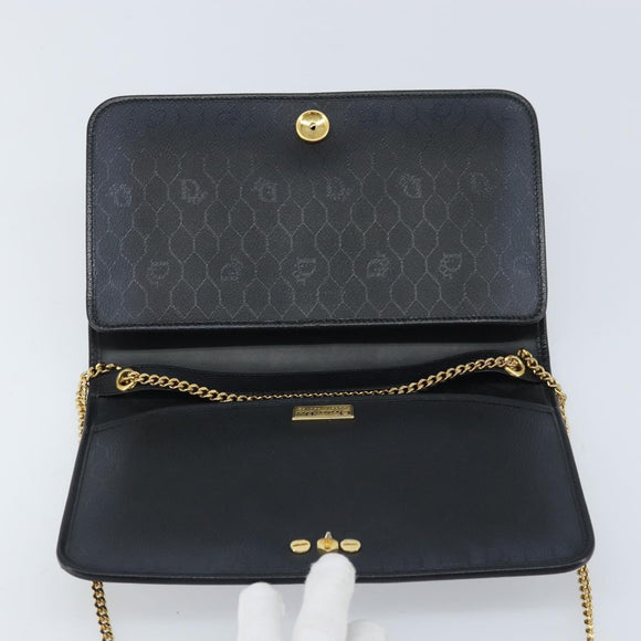 Christian Dior Honeycomb Canvas Chain Bag Leder Schwarz Gold Auth ka3067