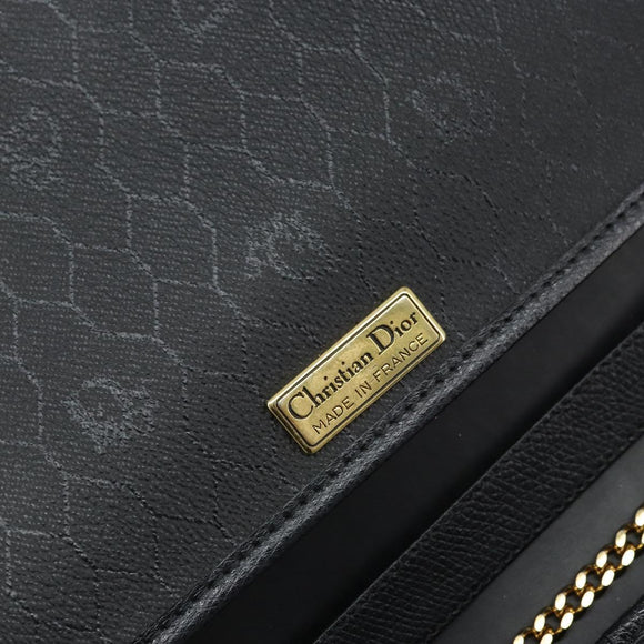 Christian Dior Honeycomb Canvas Chain Bag Leder Schwarz Gold Auth ka3067