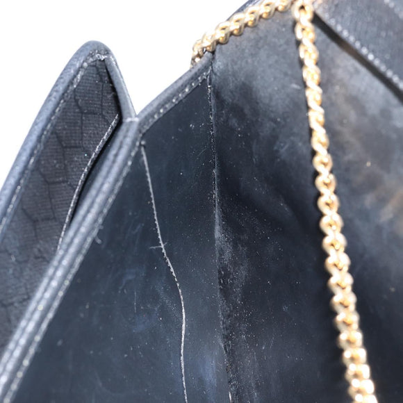 Christian Dior Honeycomb Canvas Chain Bag Leder Schwarz Gold Auth ka3067