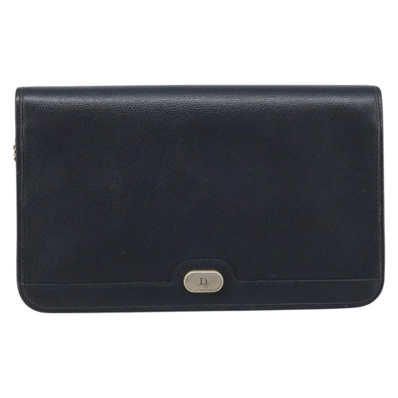 Christian Dior Honeycomb Canvas Chain Bag Leder Schwarz Gold Auth ka3067