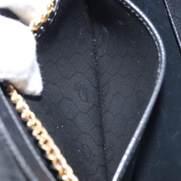 Christian Dior Honeycomb Canvas Chain Bag Leder Schwarz Gold Auth ka3067