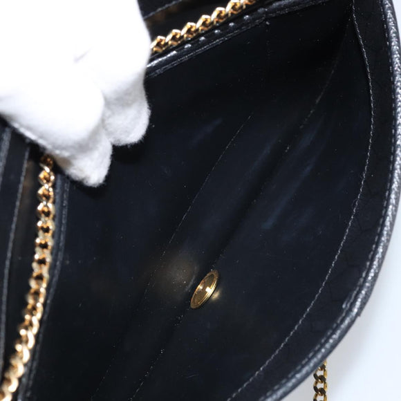 Christian Dior Honeycomb Canvas Chain Bag Leder Schwarz Gold Auth ka3067