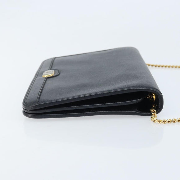 Christian Dior Honeycomb Canvas Chain Bag Leder Schwarz Gold Auth ka3067