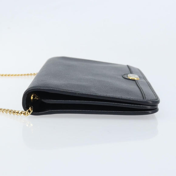 Christian Dior Honeycomb Canvas Chain Bag Leder Schwarz Gold Auth ka3067