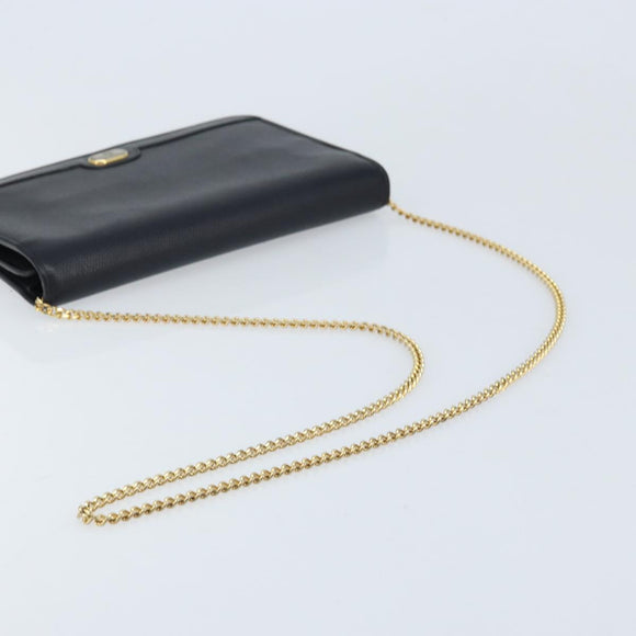 Christian Dior Honeycomb Canvas Chain Bag Leder Schwarz Gold Auth ka3067