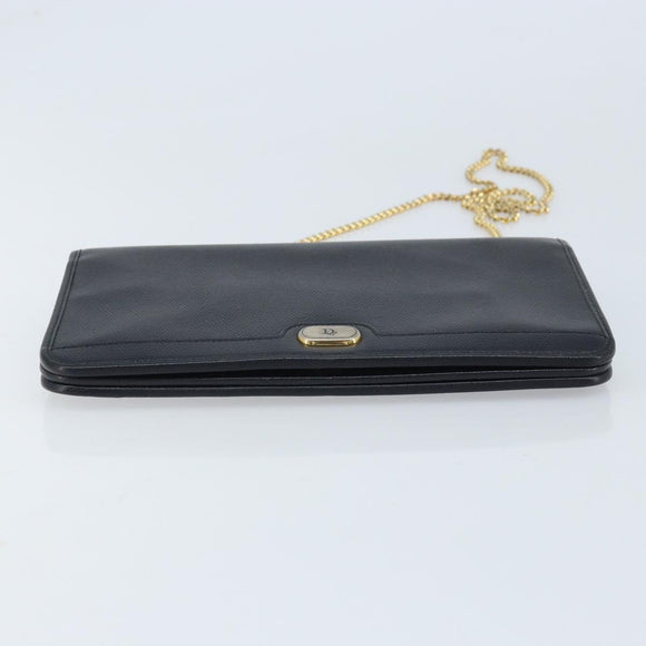Christian Dior Honeycomb Canvas Chain Bag Leder Schwarz Gold Auth ka3067