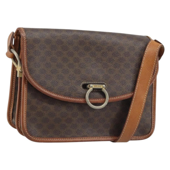 CELINE Macadam Canvas Shoulder Bag PVC Leather Brown Gold Auth ka3071