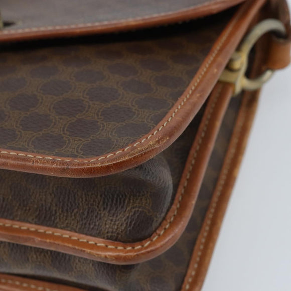 CELINE Macadam Canvas Shoulder Bag PVC Leather Brown Gold Auth ka3071