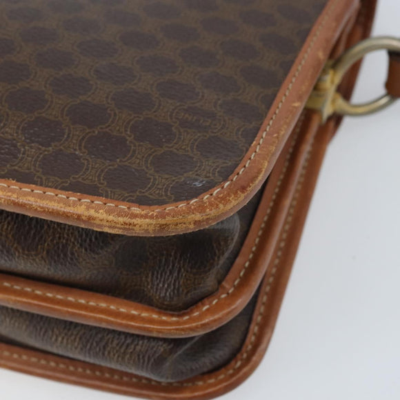 CELINE Macadam Canvas Shoulder Bag PVC Leather Brown Gold Auth ka3071