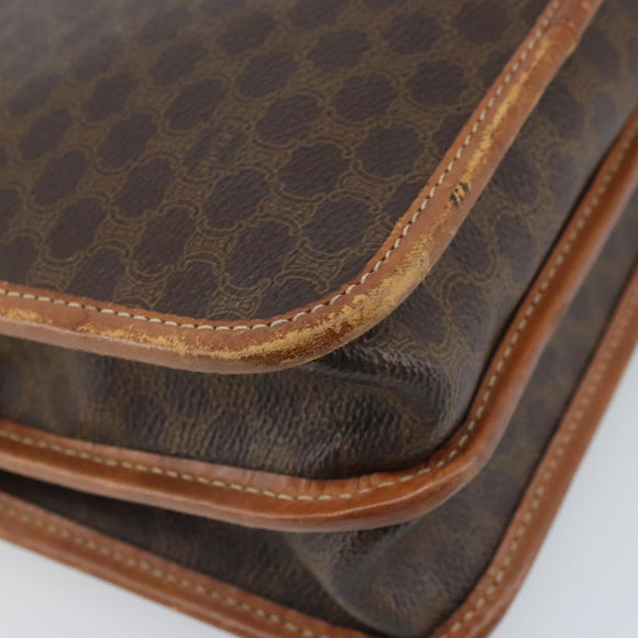 CELINE Macadam Canvas Shoulder Bag PVC Leather Brown Gold Auth ka3071