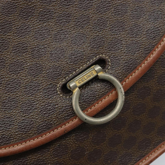 CELINE Macadam Canvas Shoulder Bag PVC Leather Brown Gold Auth ka3071