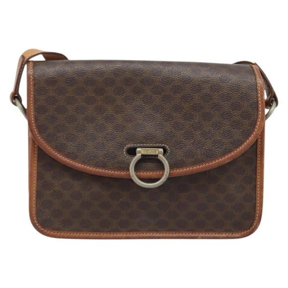 CELINE Macadam Canvas Shoulder Bag PVC Leather Brown Gold Auth ka3071