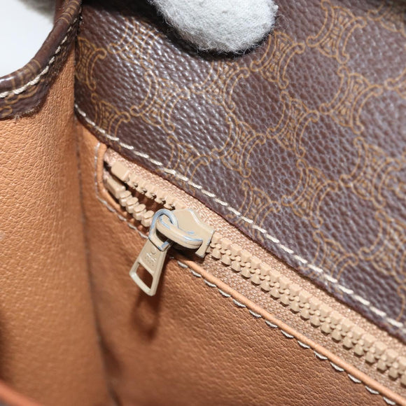 CELINE Macadam Canvas Shoulder Bag PVC Leather Brown Gold Auth ka3071