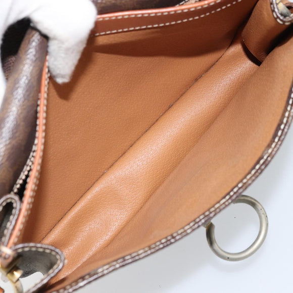 CELINE Macadam Canvas Shoulder Bag PVC Leather Brown Gold Auth ka3071