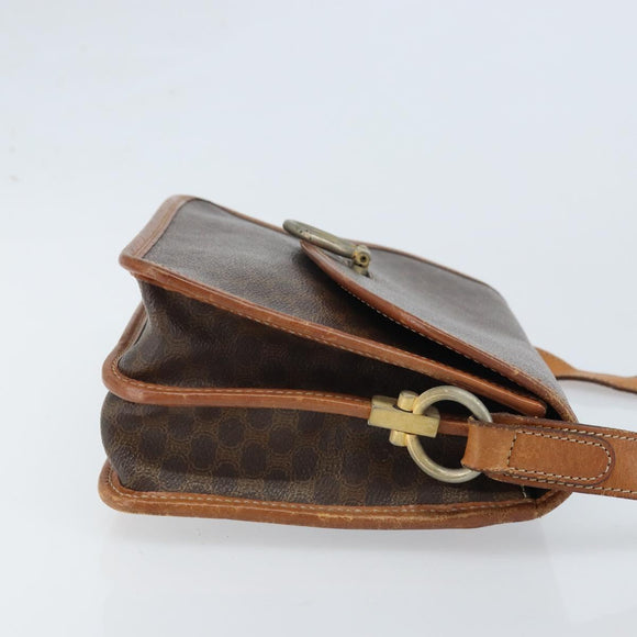 CELINE Macadam Canvas Shoulder Bag PVC Leather Brown Gold Auth ka3071