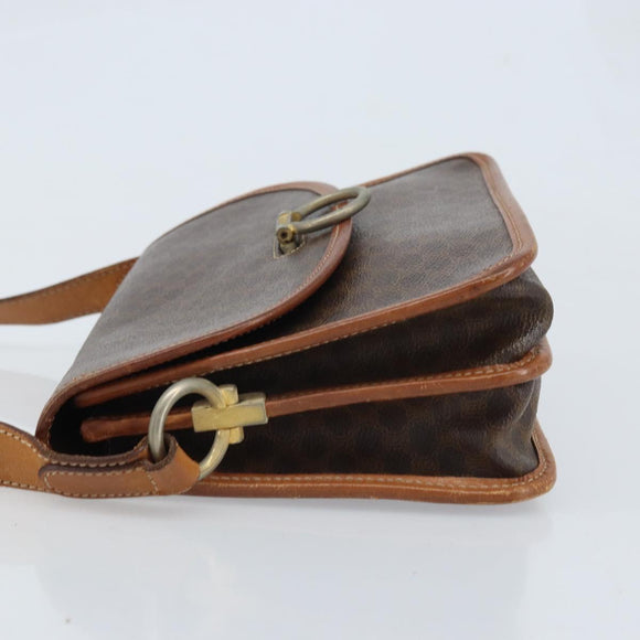 CELINE Macadam Canvas Shoulder Bag PVC Leather Brown Gold Auth ka3071