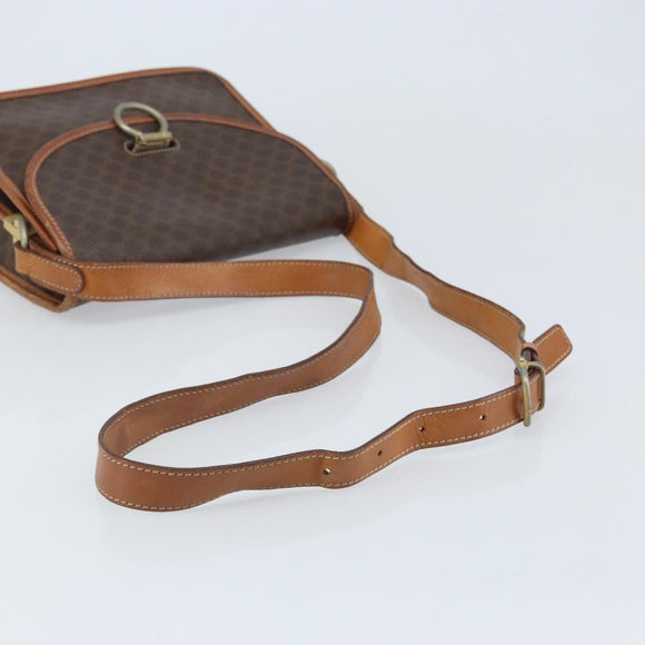 CELINE Macadam Canvas Shoulder Bag PVC Leather Brown Gold Auth ka3071