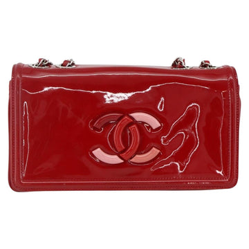 CHANEL Chain Shoulder Bag Patent leather Red Silver CC Auth ka3072V - 0