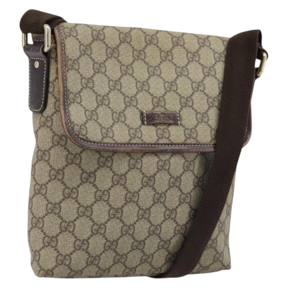 GUCCI GG Supreme Shoulder Bag PVC Gold Beige 223666 Auth ka3073A