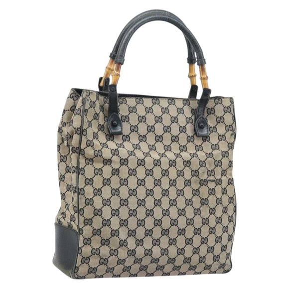 GUCCI GG Canvas Bamboo Hand Bag Beige 112530 Auth ka3079