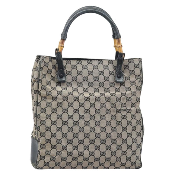GUCCI GG Canvas Bamboo Hand Bag Beige 112530 Auth ka3079