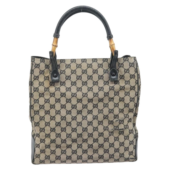 GUCCI GG Canvas Bamboo Hand Bag Beige 112530 Auth ka3079