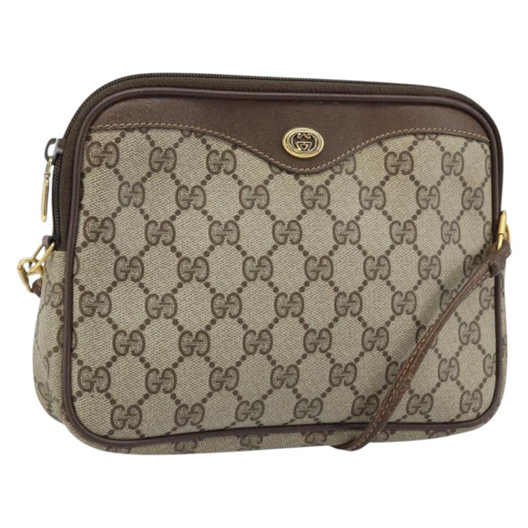 GUCCI GG Supreme Shoulder Bag PVC Beige Gold 97 02 068 Auth ka3083