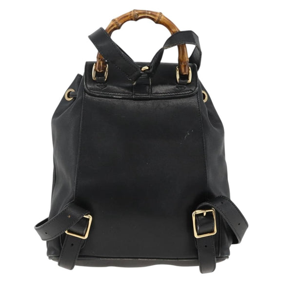 GUCCI Bamboo Backpack Leather Black Gold 003 2034 0030 Auth ka3090