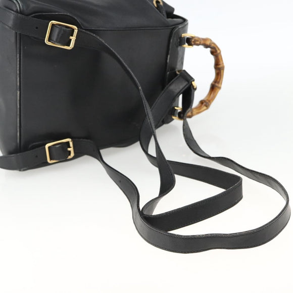GUCCI Bamboo Backpack Leather Black Gold 003 2034 0030 Auth ka3090