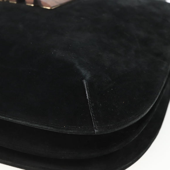 Salvatore Ferragamo Shoulder Bag Suede Black Gold Auth ka3091A
